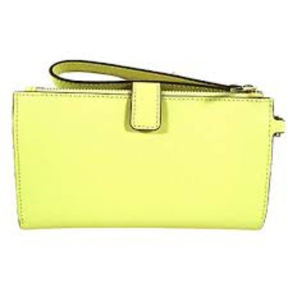 Michael Kors Jet Set Travel Large Double Zip Leather Wristlet Sunshine Yellow - Picture 2 of 16